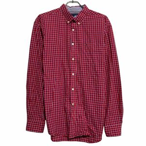 TOMMY HILFIGER 長袖 チェックシャツ XL レッド ビッグサイズ トミーフィルフィガー ポケット 古着卸 アメリカ仕入 a611-6966