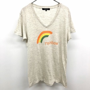 UNITED ARROWS RHYTHM OF LIFE - M レディース(メンズ？) Tシャツ 虹 レインボー rainbow Vネック 半袖 ヘザーグレー(オフホワイトMIX)