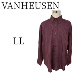 VANHEUSEN ヴァンヒューゼン ボルドー ストライプ柄 シャツ LL