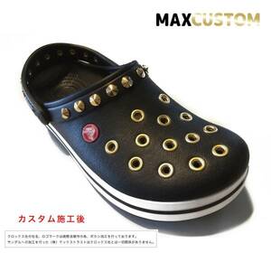 クロックス crocs パンク カスタム クロックバンド 黒 ブラック 純金メッキ加工 22-31cm crocband MAXCUSTOM サンダル ジビッツ