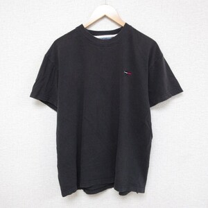 XL/古着 トミーヒルフィガー TOMMY HILFIGER 半袖 ブランド Tシャツ メンズ ワンポイントロゴ コットン クルーネック 黒 ブラック 23ju