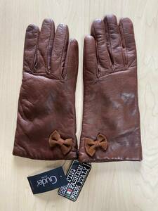 【未使用】イタリア製　Guder Gloves レディース　レザーグローブ　ブラウン　茶色　革手袋　サイズ7 20cm ウール裏地