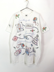 レディース 古着 00s USA製 Wedding 結婚式 イラスト デザイン プリント Tシャツ ワンピース ひざ丈 XL位 古着