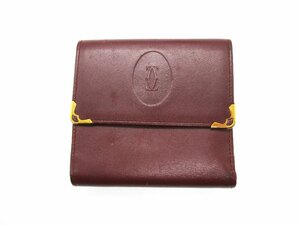 ★Cartier カルティエ 財布 マストライン ボルドー がま口 コンパクトウォレット 折りたたみ ゴールド金具★/H