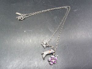 ANNASUI アナスイ ラインストーン ブーツモチーフ フラワーモチーフ ネックレス ペンダント アクセサリー シルバー系 DF1893