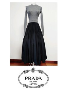 ☆【即決送料無料】PRADAプラダロゴニットプリーツロングワンピース38☆