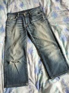 送料込み★即決★EDWIN　エドウィン　503　Rebel Vintage　クラッシュ　クロップドパンツ　ダメージデニム　size32