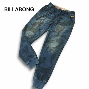 BILLABONG ビラボン リーフ総柄★ スウェット インディゴ デニム イージー ジョガー パンツ ジーンズ Sz.M　メンズ サーフ　A4B03996_8#R