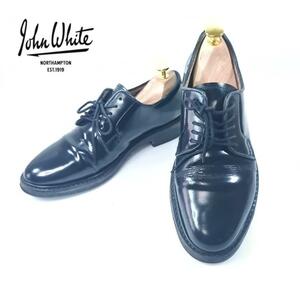 hws01084 入手困難 John White ストレートチップ England UK7 1/2 ブラック レースアップ レザー 本革 英国王室御用達