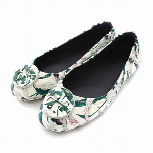 トリーバーチ TORY BURCH Minnie ballerina shoes バレエシューズ フラットシューズ パンプス 総柄 6 23cm 白 ホワイト 緑 グリーン