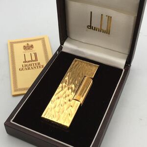 ★E11019/dunhill ダンヒル/ガスライター/ドーム型/ゴールド×ブラック/箱付/不着火 す