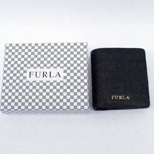 美品 フルラ FURLA 二つ折り財布 札入れ レザー ブラック 黒