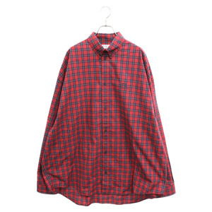 バレンシアガ 22SS Sporty BB Red Check Shirts スポーティBB刺繍 オーバーサイズボタンダウンチェック長袖シャツ 681004 TLM20 レッド