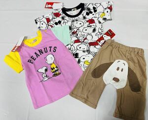 福袋3F1418*激安sale!!新品 こども服/ベビー服 半袖Tシャツ2枚+パンツ1枚　size80　3枚★PEANUTS.スヌーピー(まとめ売り)