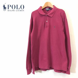 1H1321-F◆ old ◆ POLO RALPH LAUREN ポロラルフローレン 長袖ポロシャツ カットソー トップス ◆ sizeL コットン100 レッド 古着 メンズ