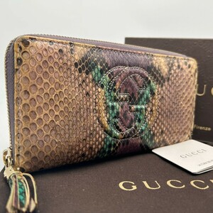 【美品/箱付き】 グッチ GUCCI 長財布 ラウンドファスナー パイソン ソーホー タッセル メンズ レディース レザー 本革 ロングウォレット