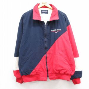 XL/古着 スイングスター 長袖 ナイロン ジャケット メンズ 90s シボレー CHEVY マルチカラー 赤他 レッド 内側キルティング 23oct25 中