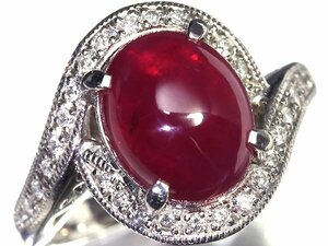 UM12097SS【1円～】【RK宝石】≪RUBY≫ 艶めくカボション!! 天然ルビー 特大5.94ct! 極上ダイヤモンド Pt900 高級リング ダイヤ