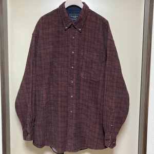 US古着 HAGGAR ヴィンテージ アメリカ古着 メンズ チェック ストライプ 赤系 レッド 長袖 ビンテージ L～XL位 22J0202