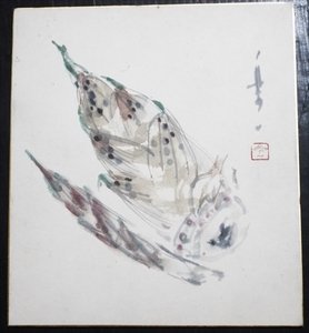 5713☆☆肉筆色紙・萩原楽一(光観)・筍画・洋画家・版画家・☆