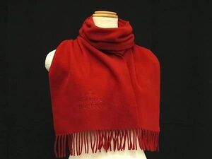 1円 ■極美品■ Vivienne Westwood ヴィヴィアンウエストウッド オーブ ウール100％ フリンジ マフラー ストール 防寒具 レッド系 FF5143