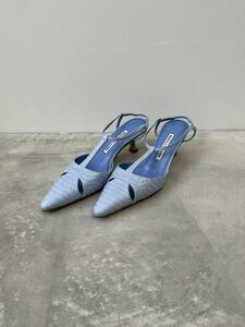 未使用 マノロブラニク クロコダイル パンプス サックス 34 1/2 MANOLO BLAHNIK アリゲーター