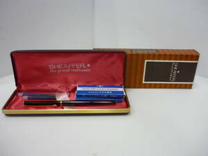 2722　SHEAFFER シェーファー 万年筆 スリム ラッカー ブラウン 茶 細軸 14K vintage ケース付き