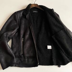 【美品/size:L/ボンディング加工】COMME CA ISM コムサイズム ジップアップ ボア ムートンジャケット 黒 秋冬 フライト B-3,B-6好きにも◎