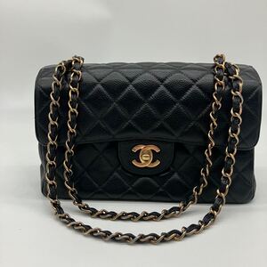 希少 美品 CHANEL シャネル Wフェイス キャビアスキン チェーンショルダーバッグ ハンドバッグ ココマーク マトラッセ ブラック