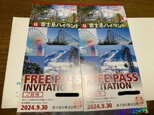 富士急ハイランド　フリーパス引換券　大人2名分　有効期限2024.9.30