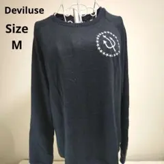 【人気☆Deviluse】刺叉　ブランドロゴ　紺　長袖セーター　サイズM