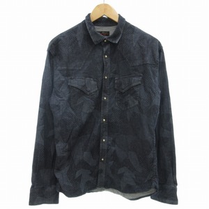 ミッシェルクランオム M.K HOMME シャツ 長袖 総柄 51 LL 紺 ネイビー ■GY31 /SS 0821 メンズ