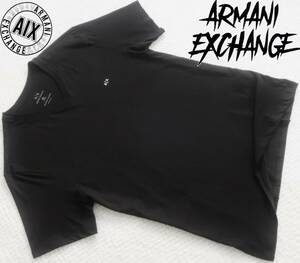 新品★アルマーニ★大きいサイズ★ブラック Tシャツ★Vネック★ホワイト ロゴ刺繍★ペルー製★黒 白 XXL★A/X ARMANI☆276