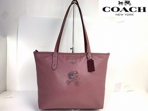 送料無料★限定モデル コーチ COACH ぺブル レザー ディズニー ミニーマウス コラボ トート バッグ 肩掛け可能