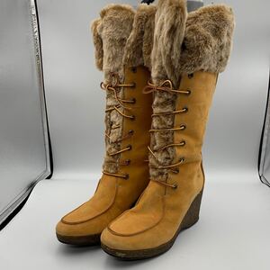 K547 Timberland ティンバーランド レディース ロングブーツ 7M 約 24cm キャメル ヌバック 裏ボア