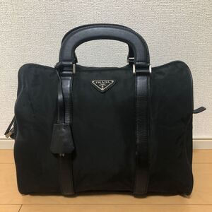 PRADA プラダ ハンドバッグ ミニボストン 三角ロゴ 南京錠 ナイロン レザー