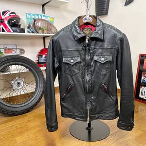 超美品☆SLULL FLIGHT スカルフライト LEATHER RIDERS G JACKET ZIPPER FRONT レザージャケット ブラック/38（M相当）シングルライダース