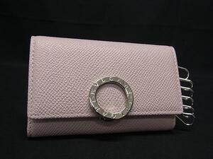 1円 ■新品同様■ BVLGARI ブルガリブルガリ 30424 レザー 6連 キーケース 鍵入れ レディース ライトピンク系 FL2925