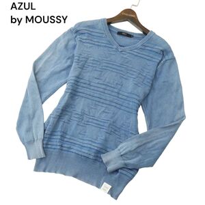 AZUL by MOUSSY アズール マウジー 通年 ウォッシュ加工★ チマヨ Vネック コットン ニット セーター Sz.M　メンズ　A4T01006_1#L