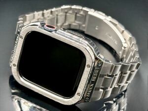 メタルシルバー アップルウォッチバンド ステンレス カバー Apple Watch ケース ベルト 44mm 45mm メンズ レディース series9.8.7.6.5.4.se