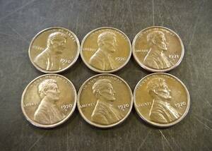 1セントコイン 1970～1979年の6枚セット S刻印 送料無料　（13063）リンカーン USA お金 貨幣 硬貨 ペニー アメリカ　　