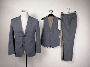 ☆ AZABU TAILOR 麻布テーラー メンズ グレー ストライプ 3ピース スーツ セットアップ 上下