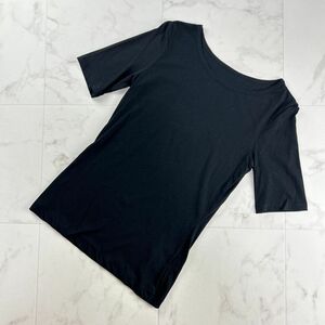 美品 Yohji Yamamoto ヨウジヤマモト 無地 インナー半袖カットソー Tシャツ トップス レディース 黒 ブラック サイズ2*PC214