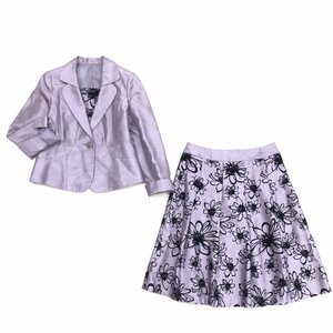 ●美品 K&S ケー&エス 一宮繊維 フロッキープリント 花柄 スーツ 上下セットアップ 13(XL) アッシュパープル ゆったり 大きいサイズ 2L LL