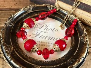 上品 ヴィンテージ ネックレス 赤 アンティーク ペンダント フォーマル ショート red vintage necklace antique accessory pendant F1