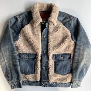 【名作】RRL “Denim Grizzly Jacket” M デニム グリズリー フリース ジャケット ブランケット 熊ジャン Ralph Lauren ヴィンテージ