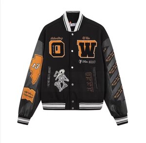 OFF-WHITE オフホワイト ロゴ LOGO パーシティ レザーワッペンスタジアムジャケット スタジャン M TN 1