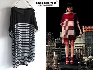 LOOK使用 UNDERCOVER アンダーカバー 2011SS キュプラシフォン ボーダー ワンピース 1 ブラック 黒 あわつまい 水原希子さん着用色違い