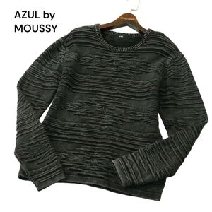 美品★ AZUL by MOUSSY アズール マウジー 通年 チマヨ コットン クルーネック ニット セーター Sz.S　メンズ 黒　A4T01215_2#L