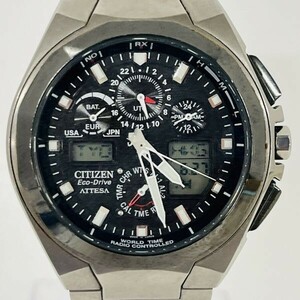 X052-Z14-631 ◎ CITIZEN シチズン ATTESA アテッサ U600-T011497 ソーラー メンズ 腕時計 稼働 純正ベルト デジアナ 付属品有 時計